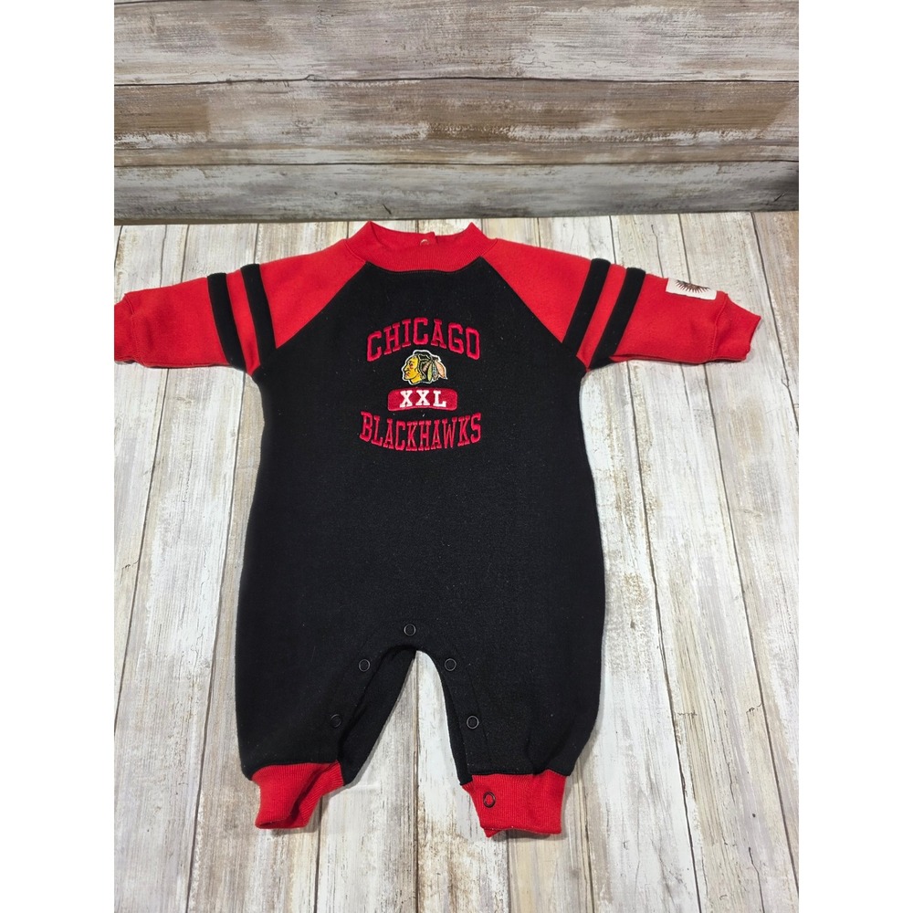 Baby Chicago Blackhawks Long Sleeve‎ Onesie Bodysuit Creeper 3-6m Red Black